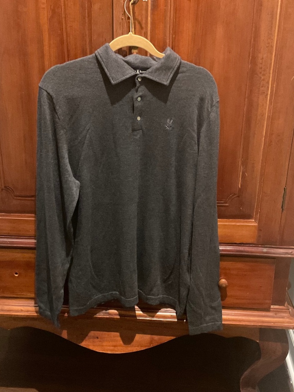 Psycho Bunny Men’s Long Sleeve Polo Sweater, Color Gray, Size L